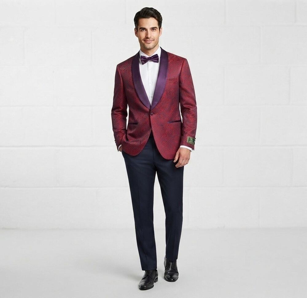 Pietro Scarlatti Mens Tuxedo Suit Blazer Pants Paisley Red Blue US 44 EU 54 T13